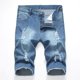 thumbnail image 1 of Shorts de mezclilla para hombre con perforaciones elásticas y bordes pulidos color claro, 1 of 6