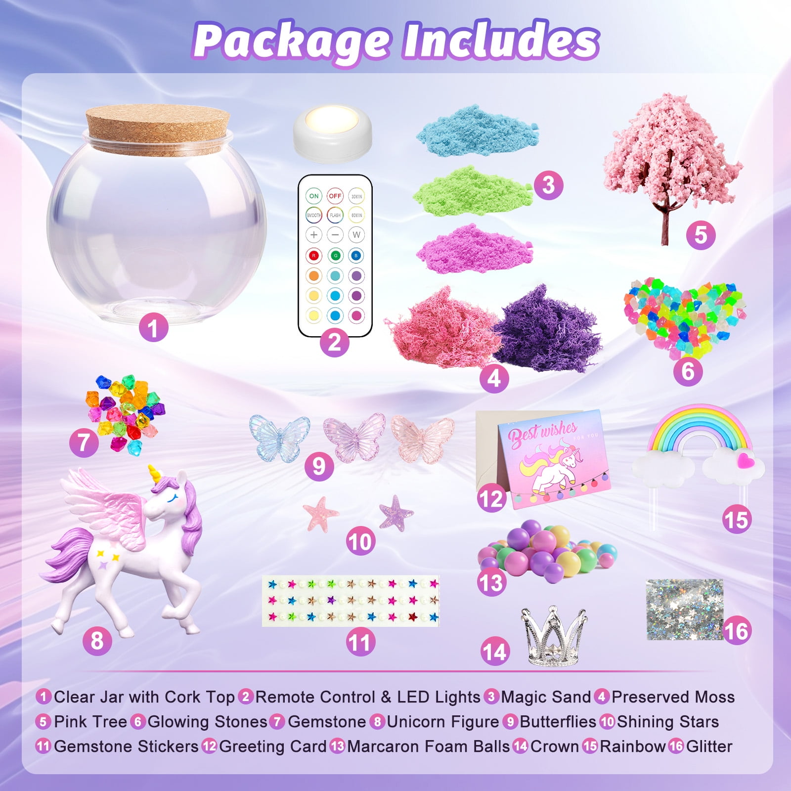Unicorn Light-Up Terrarium Kit for Kids - LED Night Light Birthday Christmas Gifts，Unicorn Toys for Girls Ages 4-12 Year Old， Kids Arts and Craf