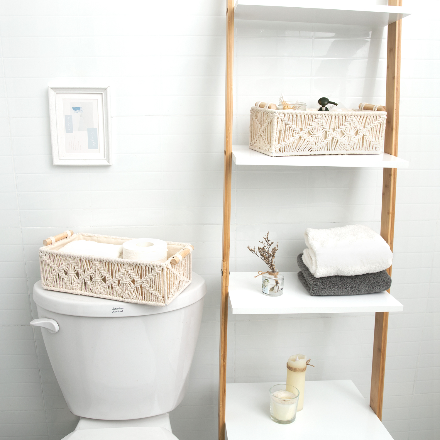 Mkono Set of 2 Small Baskets for Organizing Boho Decor Woven Decorative Storage Bins for Countertop Toilet Paper Box  Home Apartment Nursery