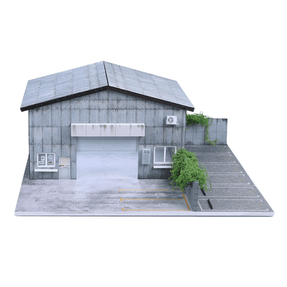1/64 Diorama Diecast Garage Model, LED Lighting Japanese Parking Lot Scene Display Case, Workshop Building Model Garage, for Diecast Car Models Display, Cars Storage, Display Box