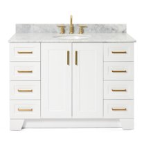 Ariel Taylor 49 In. Single Oval Sink Vanity With Carrara White Marble 0.75In Countertop In White