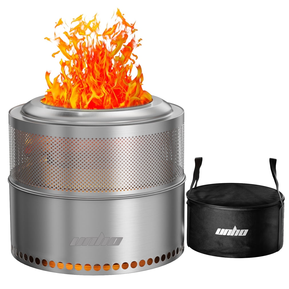 Large Stainless Steel Smokeless Fire Pit Wood Burning Stove Outdoor Camping Patio Picnic, 20inch