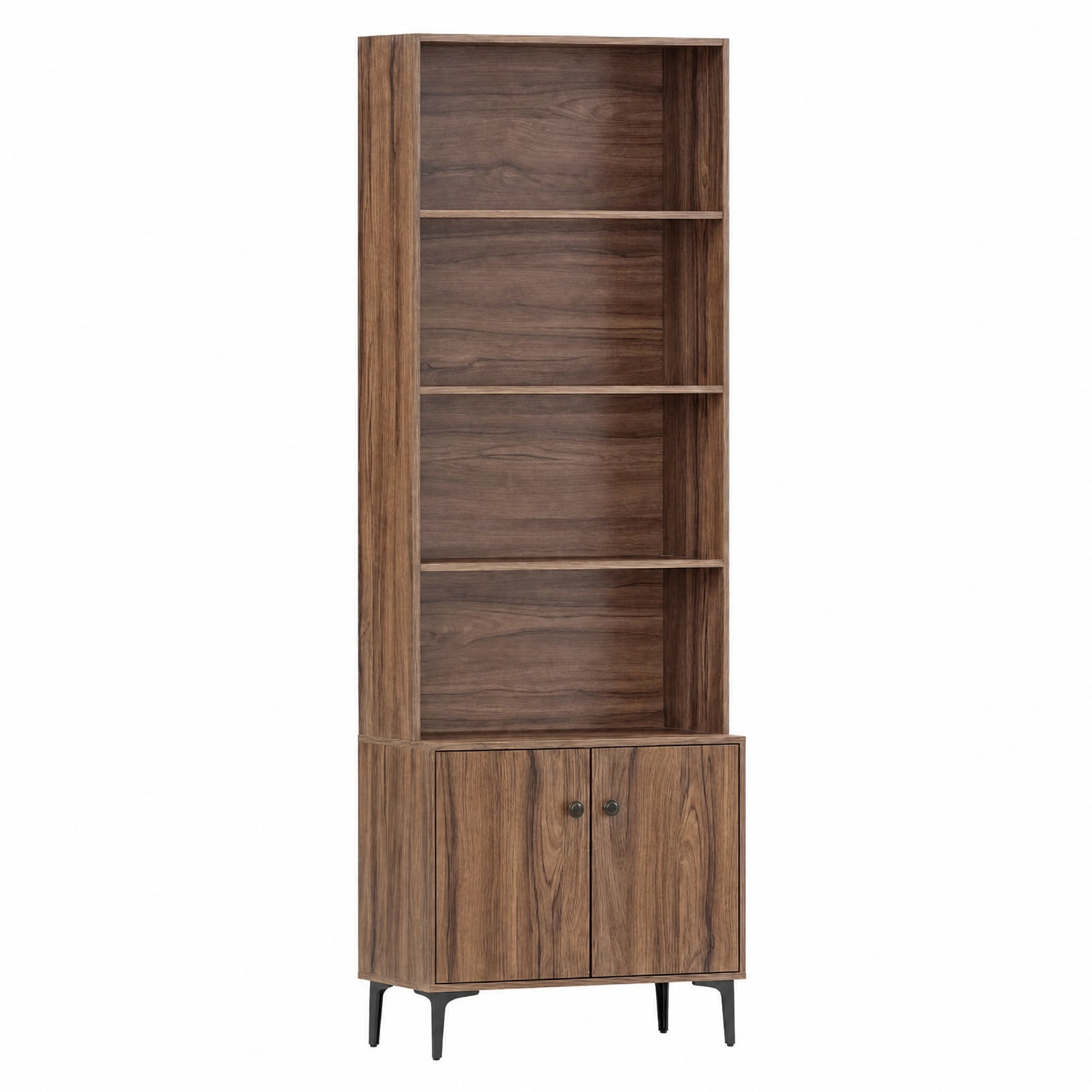 Furnibear Giantex Bookshelf with Doors and 2 Anti-Tipping Kits for Home Office for Living Room Home Office Bedroom Display Storage Shelf, Walnut