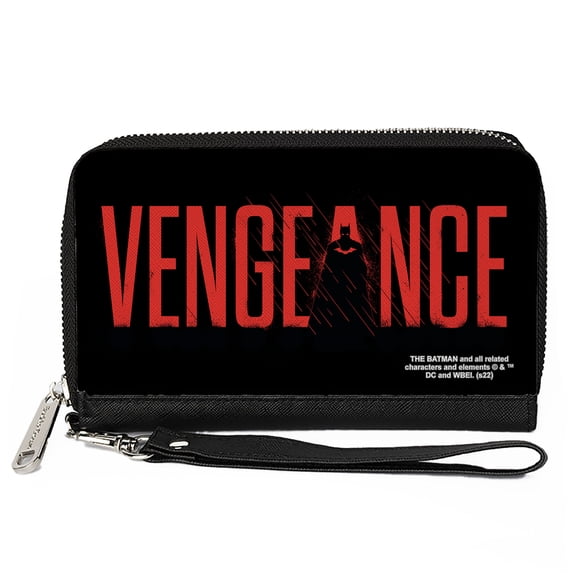 DC Comics Wallet, Zip Around, The Batman Movie Vengeance Silhouette Black Red, Vegan Leather