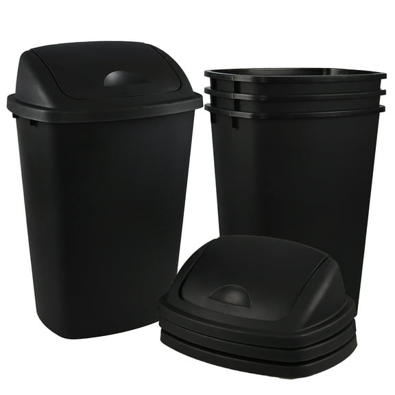 Ramddy 4-Pack 50 L Plastic Swing Lid Trash Can, Large Kitchen Garbage Can with Lid, Black