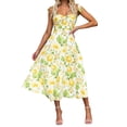 thumbnail image 1 of Pudcoco Robe Midi d'Été pour Femmes, Sans Manches à Bretelles Nouées Imprimé Floral Robe Évasée, 1 of 9