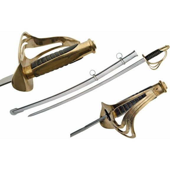 SZCO 1840 Cavalry Saber Sword – 40” Carbon Steel Ceremonial Sword with Brass Guard & Pommel, Leather Wrapped Handle & Steel Scabbard