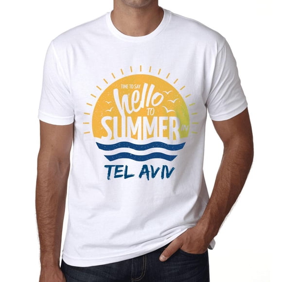 T-Shirt Graphique pour Hommes Il Est Temps de Dire Bonjour à l'Été à Tel Aviv Édition Limitée Écologique T-Shirt à Manches Courtes Vintage Cadeau d'Anniversaire Original
