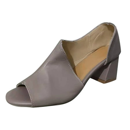 

LIANGP Women s Sandals Fish Solid Thick High Side Fashion Mouth Heel Sandals Fashion Color Hollow Women s Sandals Shoes Beige Size 7