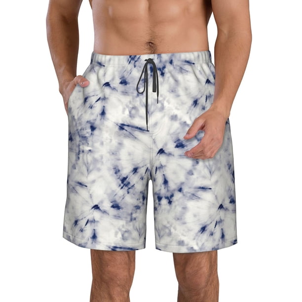 Fotbe Indigo Tie Dye Trajes de Baño Estampados para Hombre, Shorts de Verano de Secado Rápido, Ropa de Playa, Bañadores-3X-Large