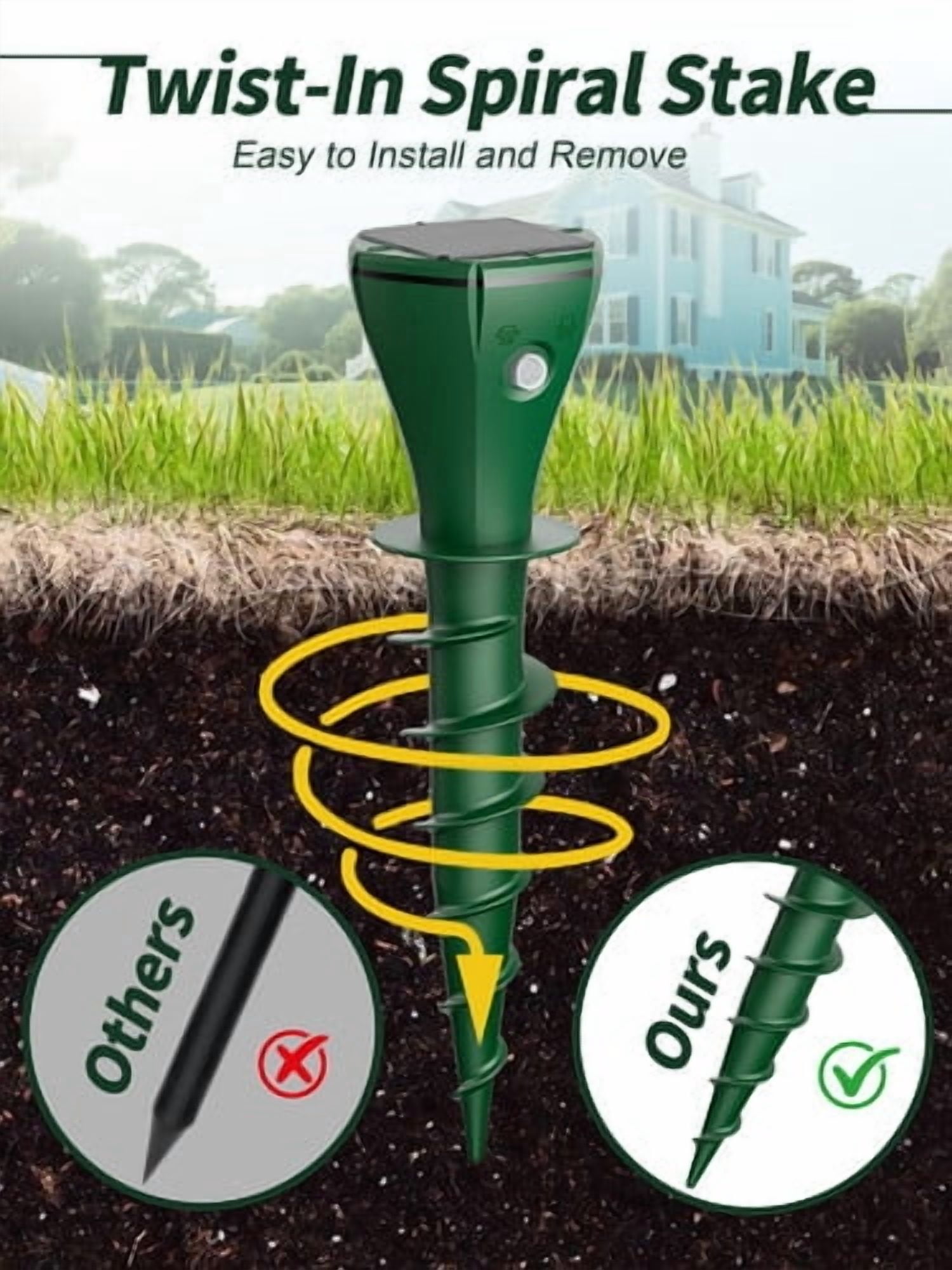 PATIOEASY 8 Pack Solar Powered Mole Trap with Screw-Shape Stakes, Mole Repellent, Ultrasonic Mouse Repellent, Safe and Effective Big Rats Controlfor Garden, Lawn, Yard, Farmland