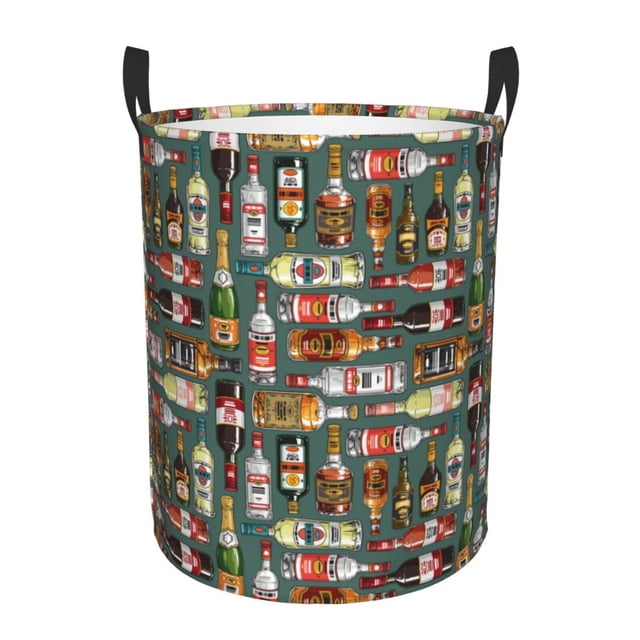 Balery Alcohol Bottles Cesta de ropa redonda con asas, impermeable, independiente, para ropa, juguetes, dormitorio y familia-Medium