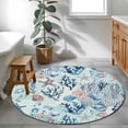 thumbnail image 3 of Round Rugs 3.3Ft, Blue Teal Pink Coastal Round Area Rug Washable Indoor Throw Carpet, Summer Beach Nautical Coral Starfish Soft Non Slip Circle Rug for Laundry Room Patio Home Decor Aesthetic, 3 of 8