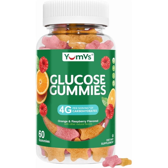 YUM-V's Fast-Acting Glucose Gummies for Adults and Kids, Vegan and Gluten Free Gummies, 60 Count
