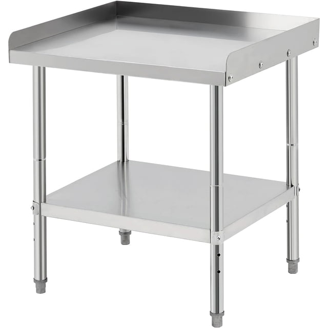 Stainless Steel 28x24x30 In Grill Stand Table with Adjustable Legs 400 lb NSF-Certified Capacity and 2 In Spill-Proof Edge for Kitchen
