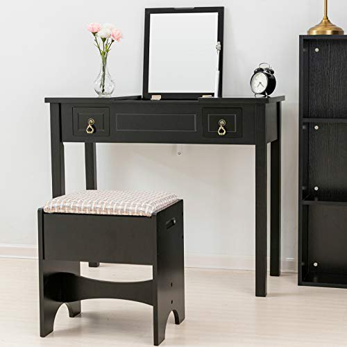 Makeup Vanity with Flip Top Mirror,Vanity Table Set/Cushioned Stool &2