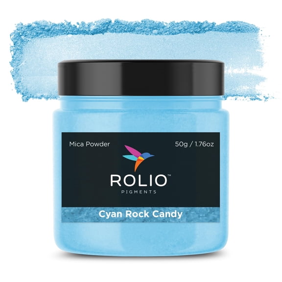 Rolio Premium Mica Powder - Cyan Rock Candy (50G / 1.76oz) - 1 Jar of Blue Pigment Powder for Epoxy Resin, Dye, Soap Making, Nail Polish, Paint, Candle Making, Bath Bombs, Slime