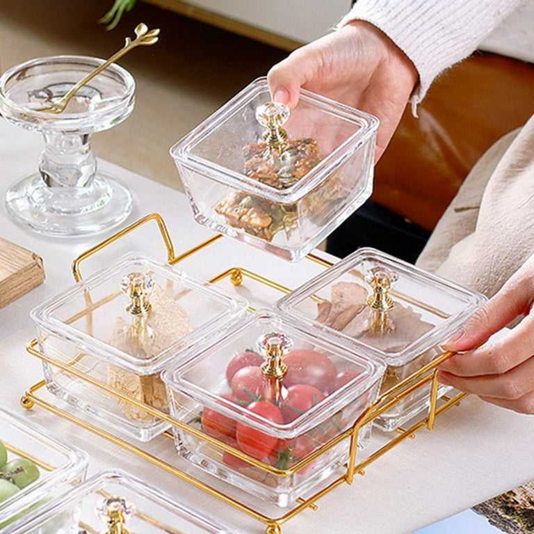Multipurpose Container Acrylic Lid Portable Divided for Restaurant Bars Cafe 4pcs