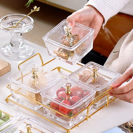 Multipurpose Fruit Tray with Lid Metal Stand Portable Divided Storage ...