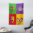 thumbnail image 1 of Mardi Gras Tapestry, Colorful Frames with Mardi Gras Icons Masks Harlequin Hat and Fleur De Lis Print, Wall Hanging for Bedroom Living Room Dorm Decor, 40W X 60L Inches, Multicolor, by Ambesonne, 1 of 2