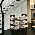 thumbnail image 4 of Movable Three-Tier Shoe Rack with Wheels, Space-Saving Shoe Storage Cabinet for Bedroom Closet or Entryway, Under-Table Organizer for Boots and Sneakers, Ihhxbz | Black, 4 of 9