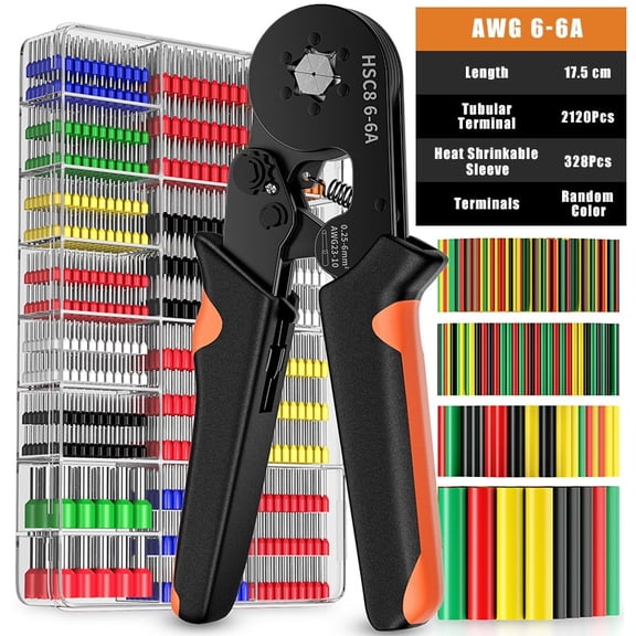 2449Pcs Heavy-Duty Ferrule Crimping Tool with Self-Adjustable Ratchet Mechanism-Terminal Crimping Pliers Set,2120 Wire Connectors&328 Heat Shrinkable Sleeve,Automotive Industrial Electrical Wiring