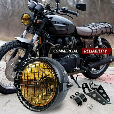 Retro Vintage Motorcycle Universal Side Mount 35W 6.5 inch Amber Headlight Café Racer with Grille   Bracket Kit