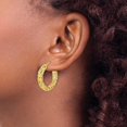 thumbnail image 3 of 14k Yellow Gold Polished Textured Hoop Earrings - 26mm- Made In Italy, 3 of 6