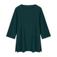 thumbnail image 6 of Fartey Plus Size Women Tunic Tops Slim Fit 3/4 Sleeve Shirts Soft Casual Summer Solid Color Crewneck Tshirts Loose Flowy Side Split Hem Blouses Army Green XL, 6 of 8