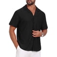 thumbnail image 5 of INSPIRE CHIC Men's Camp Collar Button Down Short Sleeve Hollow Texture Knit Shirts 3XL Black, 5 of 6