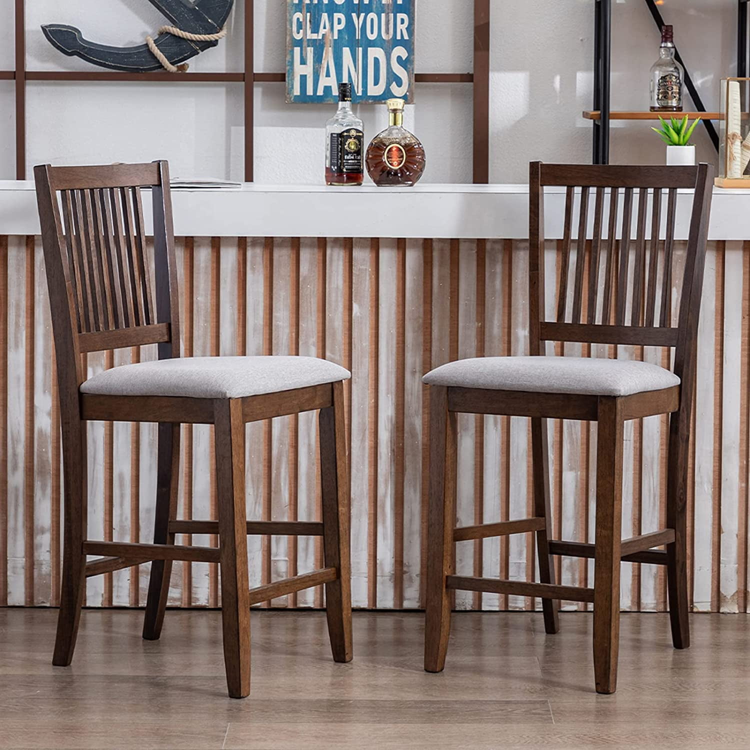 Duhome Wood Bar Stools Set of 2, Counter Height Chairs Upholstered Barstool Farmhouse Counter Stools for Kitchen Island Bar Chairs, Walnut