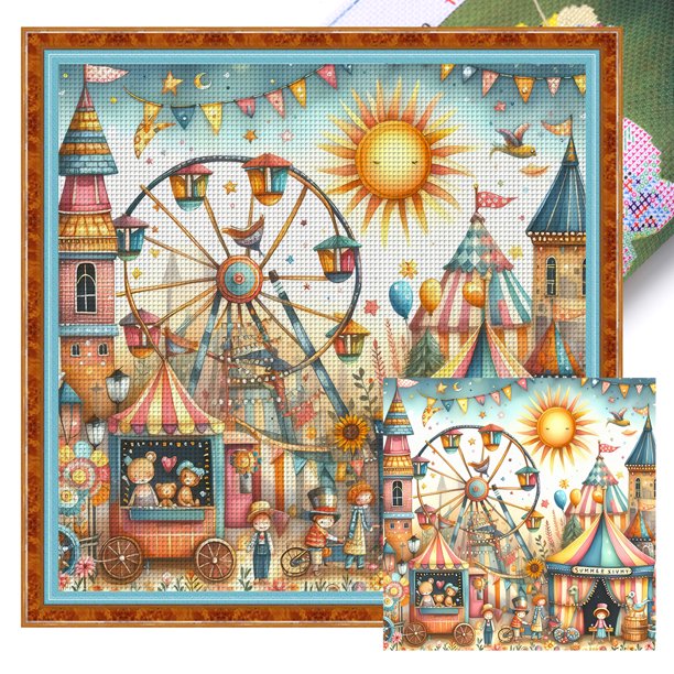 Hilo Algodón Ecológico Bordado Punto Cruz Parque Atracciones Con 14CT 50x50cm