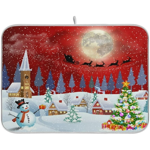 Halloween Night Witch Bat Dish Drying Mat,Pumpkin Latern Absorbent Dish Drying Mat for Kitchen, Extra Large, 16" x 18"