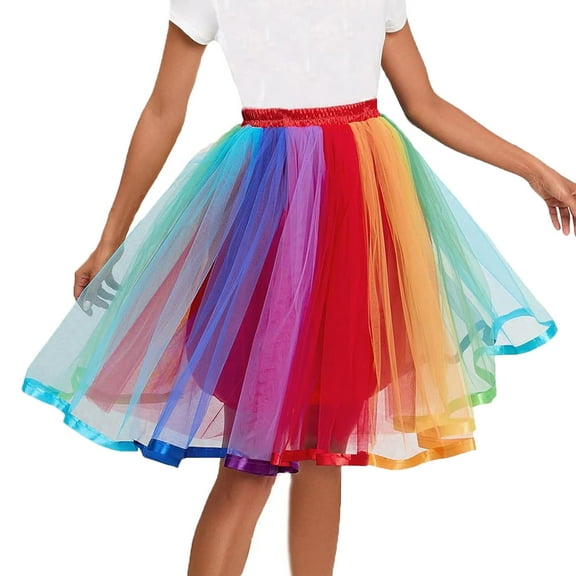 Lovskoo Women Tutu Skirt Knee Tulle Skirt Petticoat Skirts Rockabilly Tutu Skirt Slip Multicolor