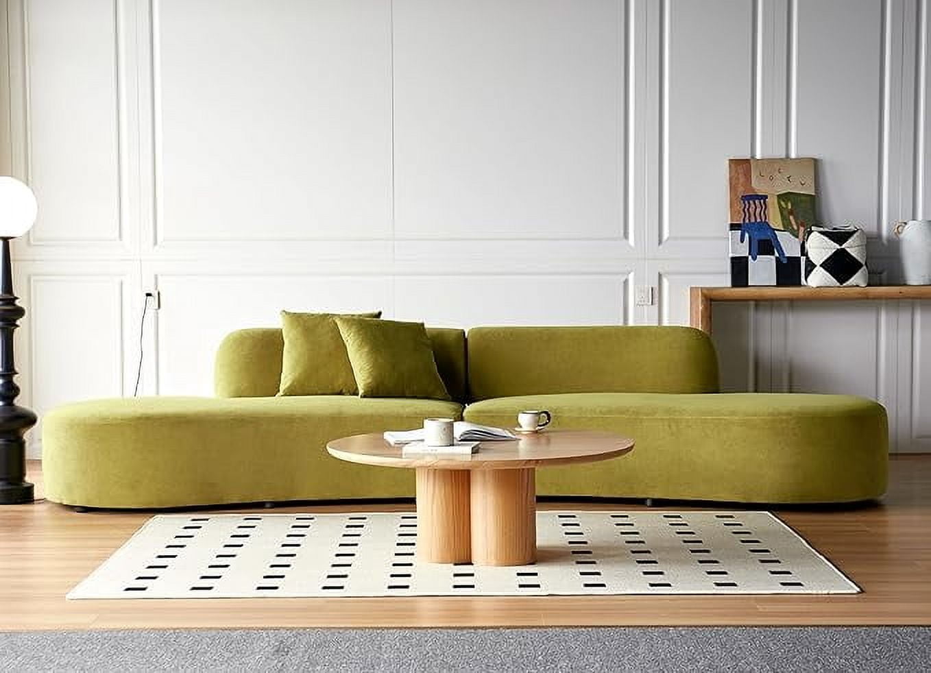 US Pride Furniture 132.3 inch Large Size Half Moon Design Curved 6-Seat Sofa with High-Density Foam Filled Olivegreen