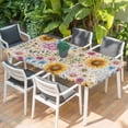 thumbnail image 2 of Sunflower Vintage Table Cloths for 6 Foot Rectangle Tables, Colorful Flowers Summer Botanical Retro Art Patio Waterproof Elastic Fitted Tablecloths, Washable Rectangular Table Cover for Camping, 2 of 8