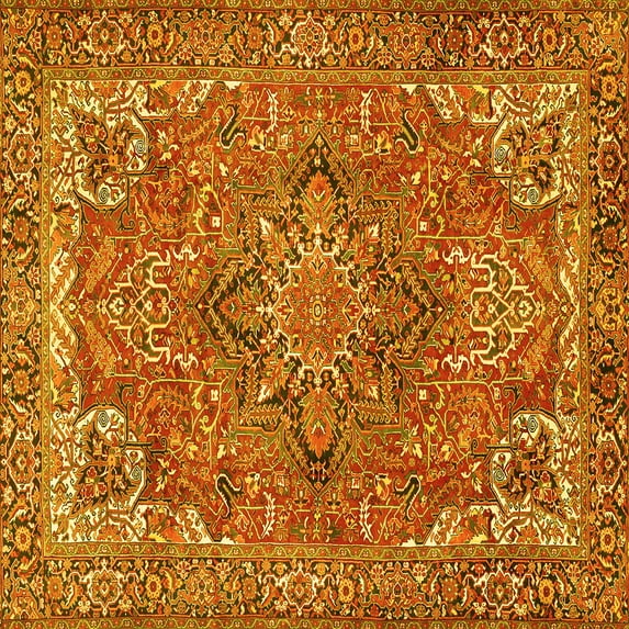 Ahgly Company Indoor Square Persian Yellow Traditional Area Rugs, 4' Square