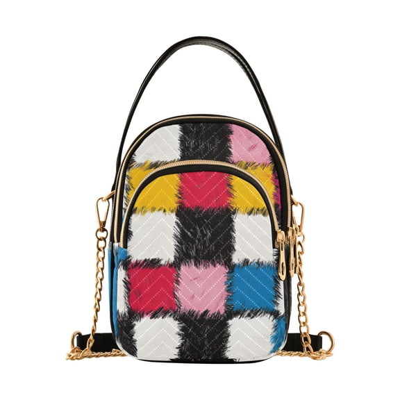 FORMRS Crossbody Bag for Women Quilted Travel Shoulder Cell Phone Purse with Chain Strap Handbag, White Checkered Pattern