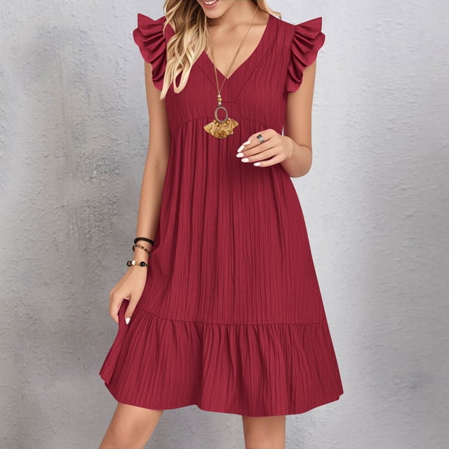 mfyjkho Vestidos de tallas grandes, Vestido mini informal de verano con escote en V y manga corta para mujer Vestidos para invitadas de boda para mujer s