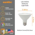 thumbnail image 2 of Sunlite LED PAR30 Reflector Light Bulb, 9 Watts (75W=), 750 Lumens, Medium E26 Base, 90 CRI, Dimmable, Floodlight, ETL Listed, Title-20 Compliant, 40K-Cool White, 24 Pack, 2 of 6