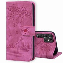 Allytech Wallet Case for Galaxy S22 Ultra, Synthetic Leather ID Cash Credit Card Slots Holder Embossed Clover Patterned PU Leather Kickstand For Samsung S22 Ultra 5G 6.8" 2022, Rose