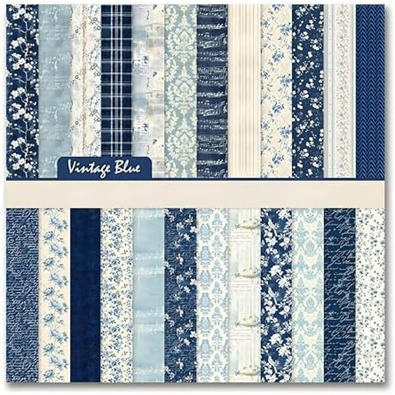Navy Blue Vintage Floral Scrapbook Paper – 24 Sheets Double-Sided Botanical Designs with Antique Flower Textures, Acid-Free 160g Cardstock for DIY Crafts, Card Making, Scrapbook, Photo Albums