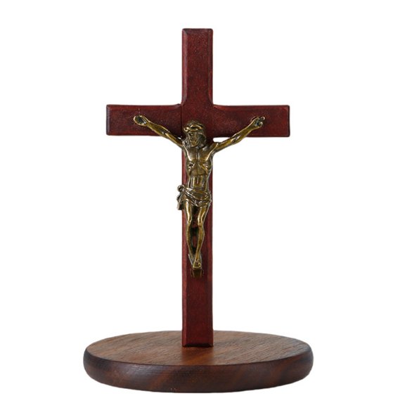 Necvior Wooden Crucifix Crosses with Stand Standing Catholic Wood Jesuses Christ Crosses