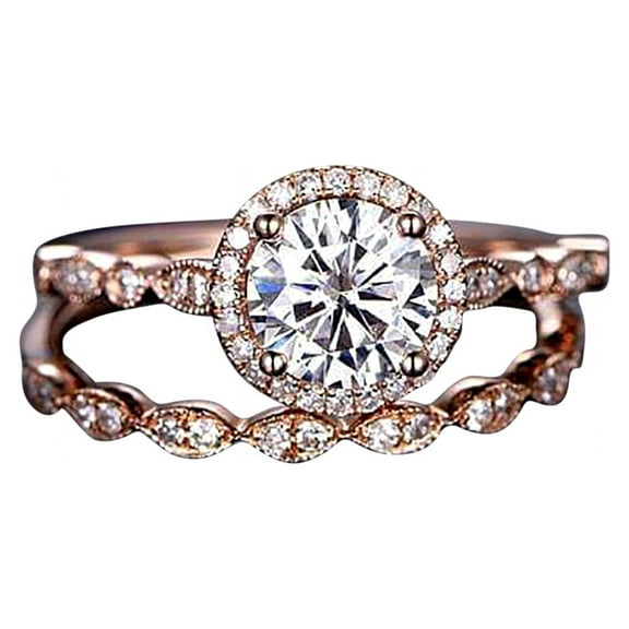 2 Carat Halo Moissanite and Moissanite Wedding Ring set with 18k Gold Plating