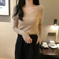 thumbnail image 2 of PIKADINGNIS New Autumn Winter Knit Pullover Sweater Woman Casual Long Sleeve V-Neck Knitted Sweaters Solid Basic V-Neck Jumper Tops, 2 of 6