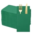 thumbnail image 1 of 100 Pcs Servilletas Desechables con Sensación de Lino y Bolsillos para Cubiertos Incorporados, Servilletas de Papel para Cuchillo y Tenedor Verdes, 1 of 6
