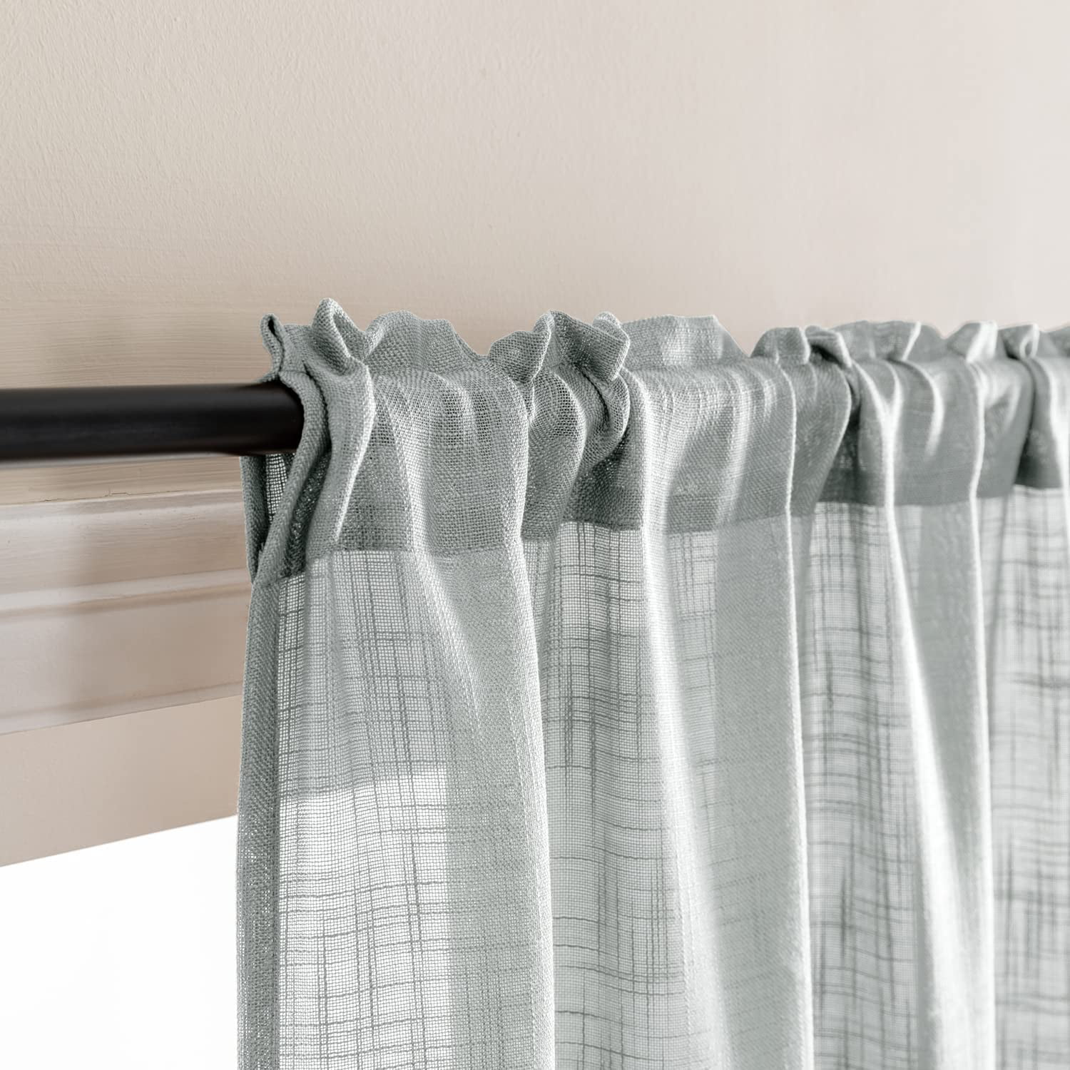 Grey Curtains 48 Inch Length for Bathroom Window 2 Panels.Semi Sheer Rod Pocket Faux Linen Small Curtains for Bedroom Kitchen.36x48 Inches Long.Light Gray