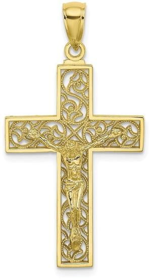 10k Yellow Gold Crucifix Polished & Textured Pendant 25mmx13mm 