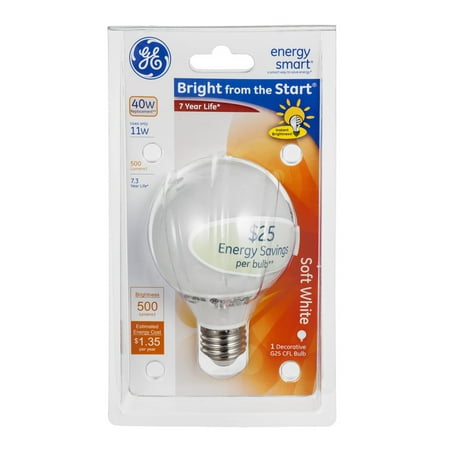 

GE energy smartￂﾮ Bright from the Start CFL 11 watt G25 1-pack