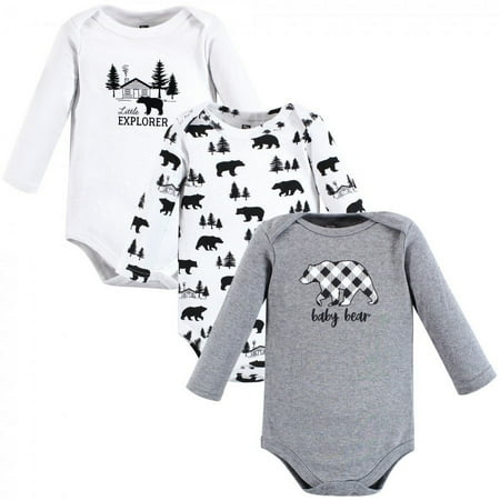 UPC: 0660168187885 | Hudson Baby Infant Boy Cotton Long-Sleeve Bodysuits Baby Bear Gray Black 3-Pack 0-3 Months